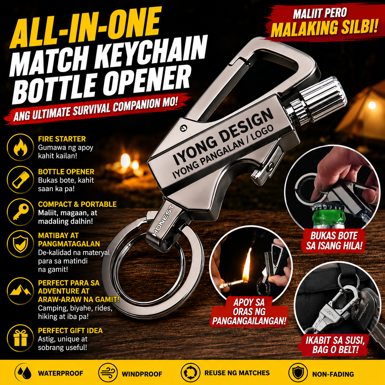 Custom Multifunctional Match Keychain Bottle Opener Outdoor Motorcycle Car Holiday Gift